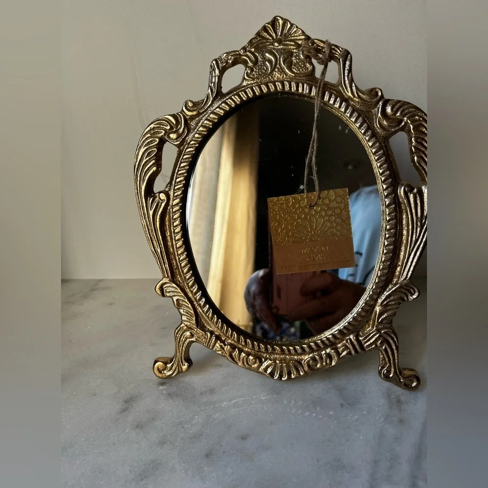Ornate Gold Oval Mirror metal or brass frame made in India